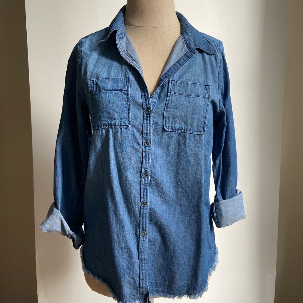 Raw Hem Denim Button Down Shirt